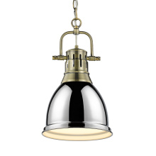 Golden 3602-S AB-CH - Yep by Golden Lighting Duncan 1-light 9in Chain Hung Pendant in Aged Brass and Chrome shade